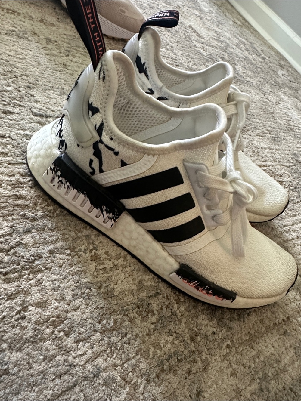 adidas Kids NMD White Sneakers with Black Stripes